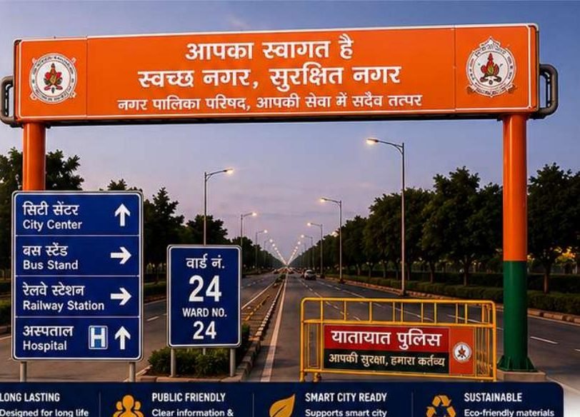 Retro reflective welcome gate, road signs and ward board